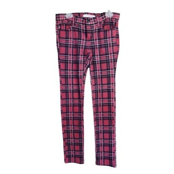 Girls Soft Stretch Jeggings Plaid Print Adjustable Waist Pants Size 12 - Picture 1 of 8